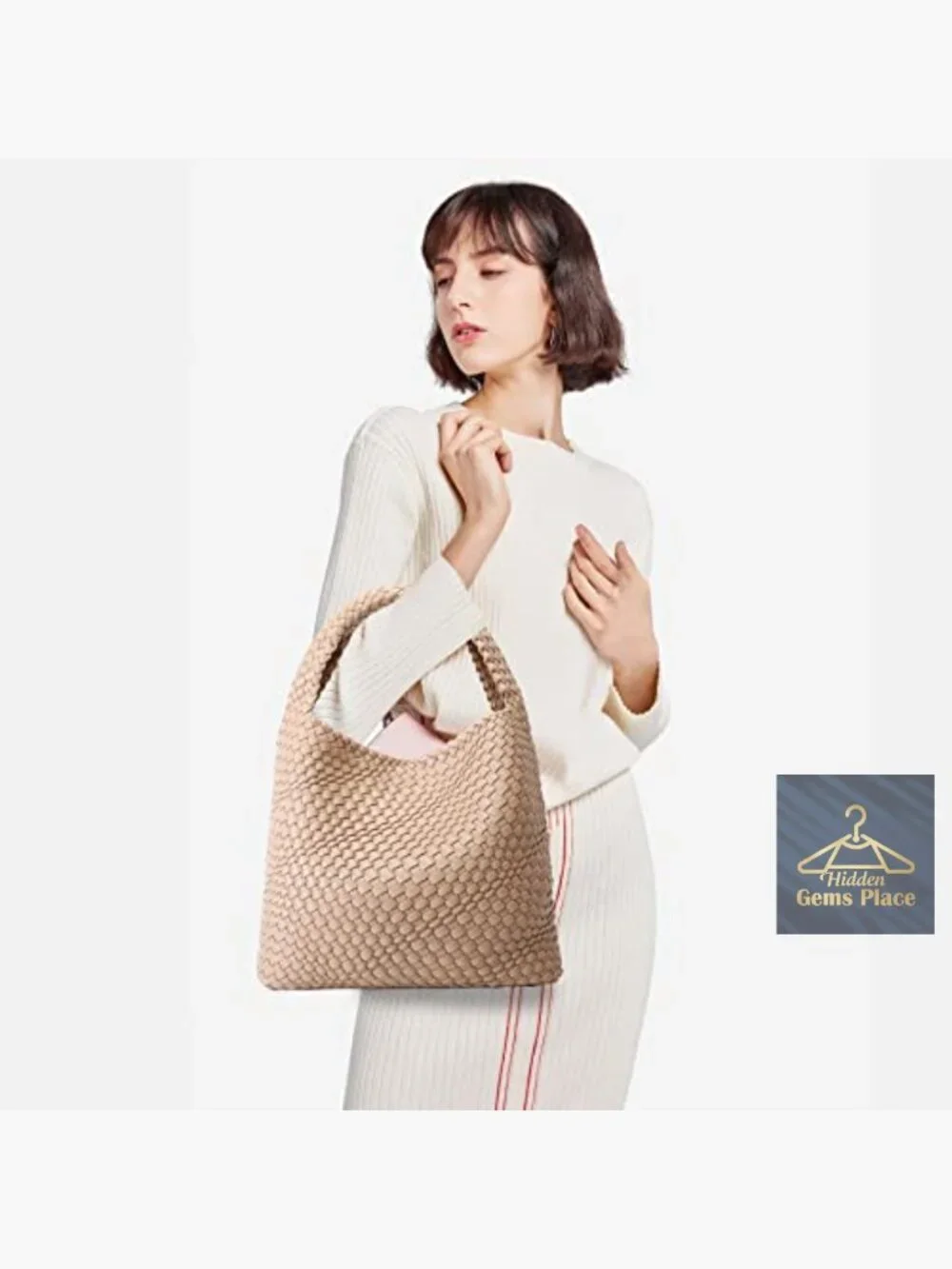 Vegan Leather Woven Hobo Bag Shoulder Tote Large Capacity